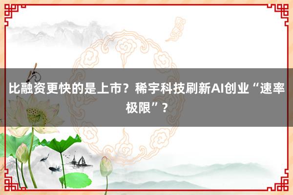 比融资更快的是上市？稀宇科技刷新AI创业“速率极限”？